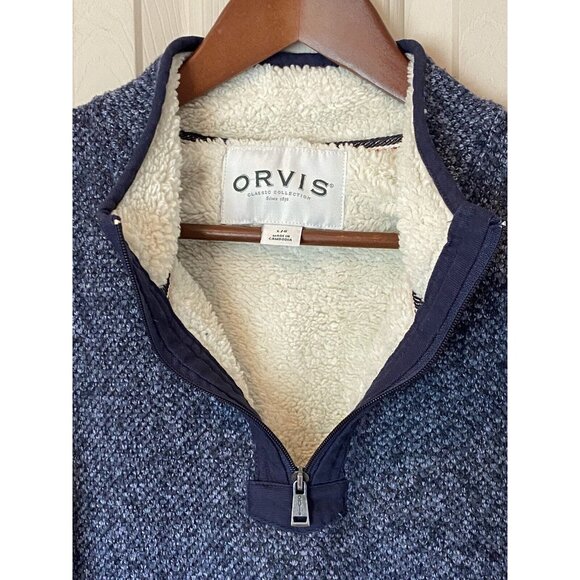 Orvis Blue Knit Pullover 1/4 Zip Sweater Sherpa Lined Gorpcore Cozy - Picture 9 of 10